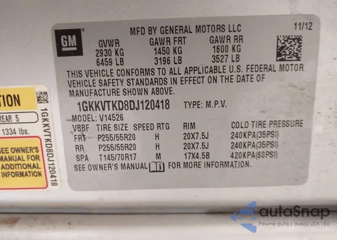 2013 GMC Acadia Denali из США, поврежденный, VIN 1GKKVTKD8DJ120418